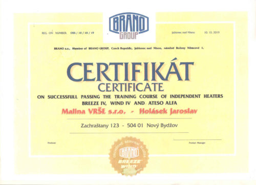 Independent heaters certificate